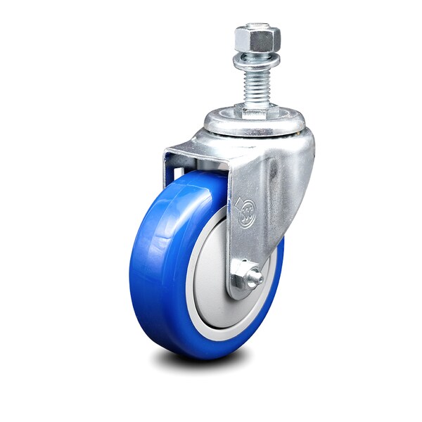4 Inch Blue Polyurethane Wheel Swivel 12mm Threaded Stem Caster SCC